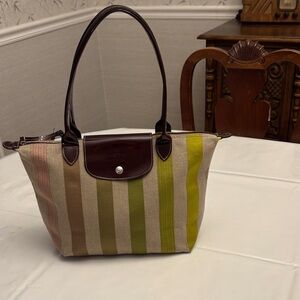 EUC Longchamp Striped Canvas Tote Bag